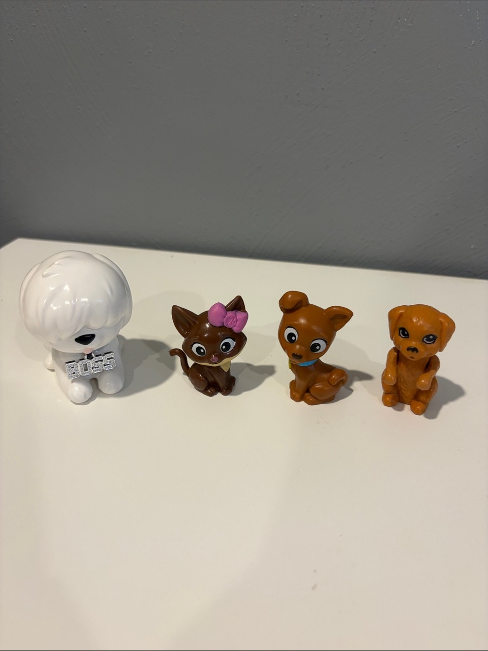 Barbie Mini Pet Figures Set - White, Brown, Tan, Pink Bow